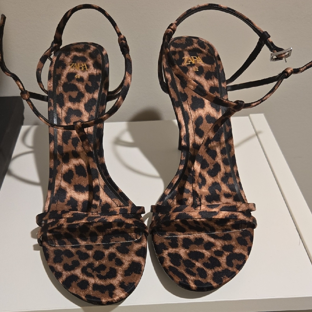 Zara Animal Print Strappy Heels